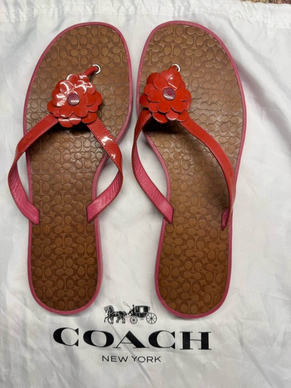COACH Pink Leather Lindy Flower Sandals